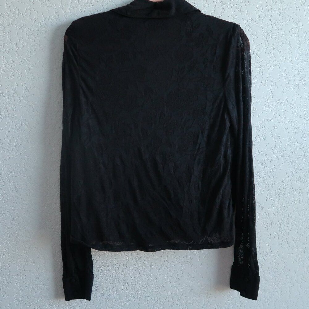 Anthropologie Maeve Black Long-Sleeve Wrap Blouse Size Small Floral Jacquard - Picture 8 of 8